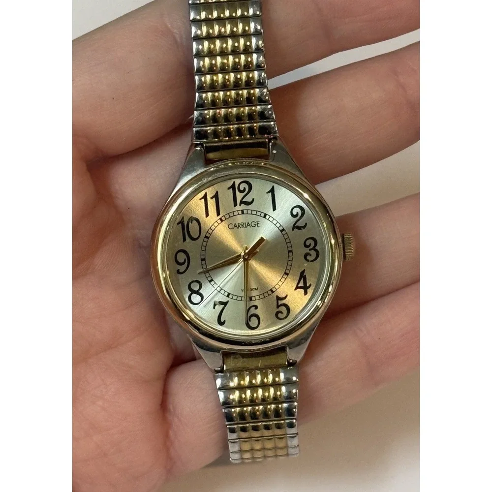 Vintage Carriage by Timex Women's Stretch Band Watch Silver & Gold Tone